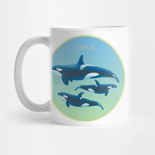 ORCA trio, Killer Whale, Dolphin - green blue Mug